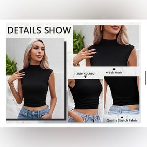 YEAHDOR Women's Shiny Metallic Mock Neck Crop Top - Festival Rave Club Wear